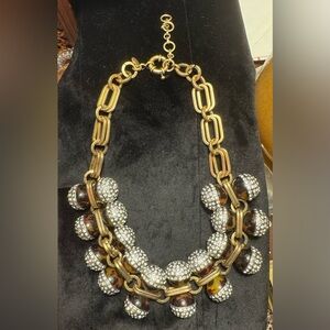 J.Crew Chunky Statement Necklace Tortoiseshell Rhinestones Gold Chain 17” - 19”